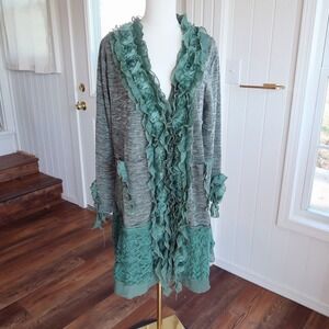 Pretty Angel Womens Ruffle Lace Cardigan L Green Whimsigoth Mori Kei Fairycore